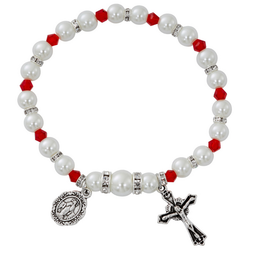 Pearl Rosary Bracelet - July Birthstone Ruby Rosary Bracelet