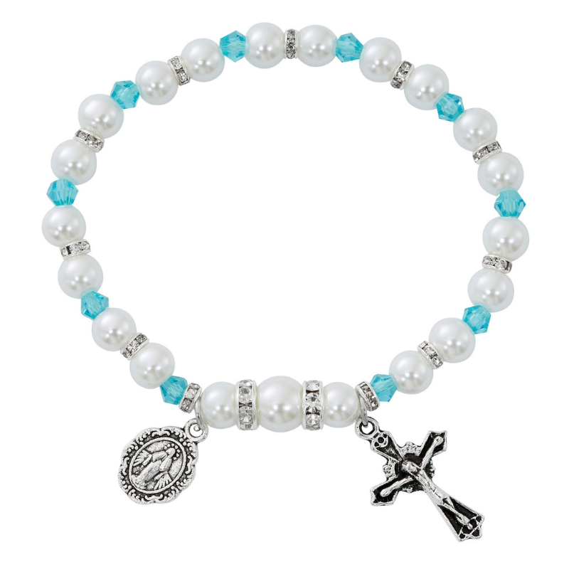Pearl Rosary Bracelet - March Birthstone Aqua Rosary Bracelet