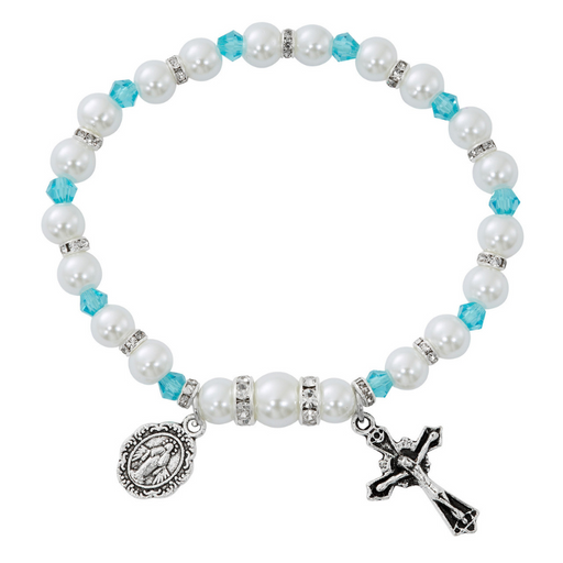 Pearl Rosary Bracelet - March Birthstone Aqua Rosary Bracelet