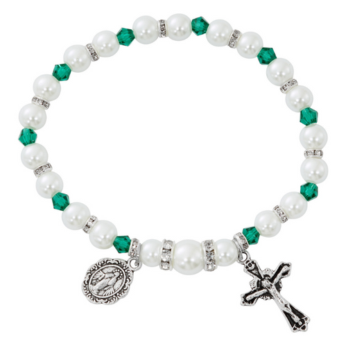Pearl Rosary Bracelet - May Birthstone Emerald Rosary Bracelet
