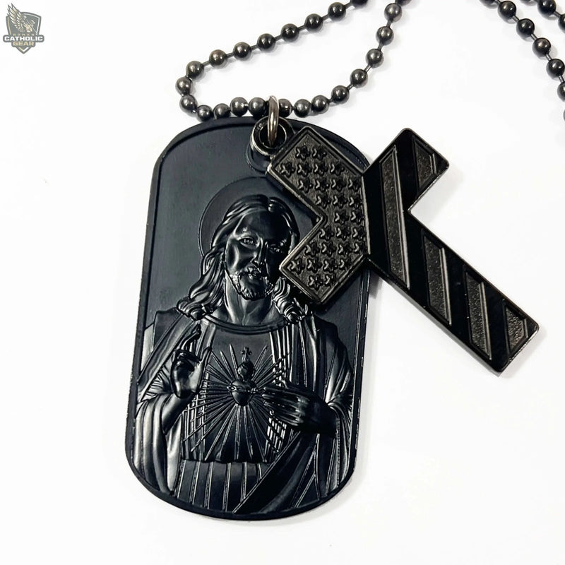 Sacred Heart Dog Tag and American Flag Cross