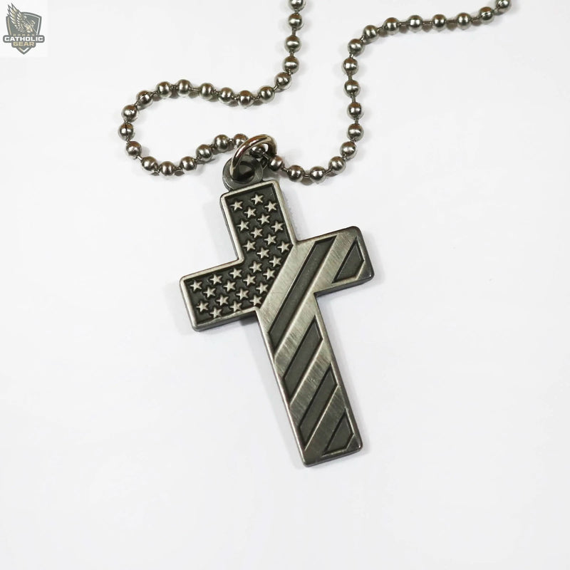 Sacred Heart Dog Tag and American Flag Cross