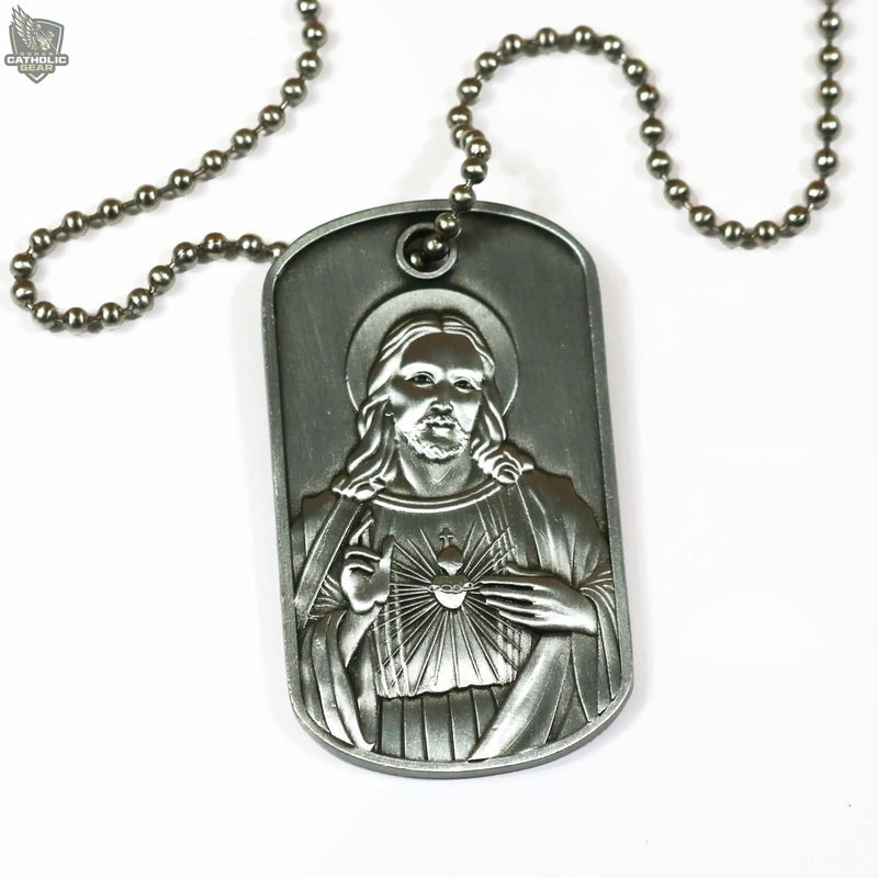 Sacred Heart Dog Tag and American Flag Cross