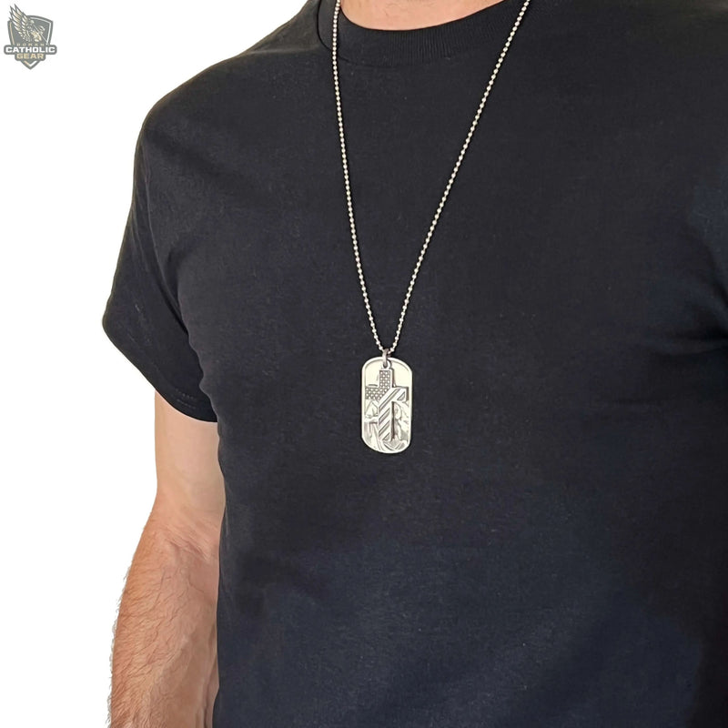 Sacred Heart Dog Tag and American Flag Cross