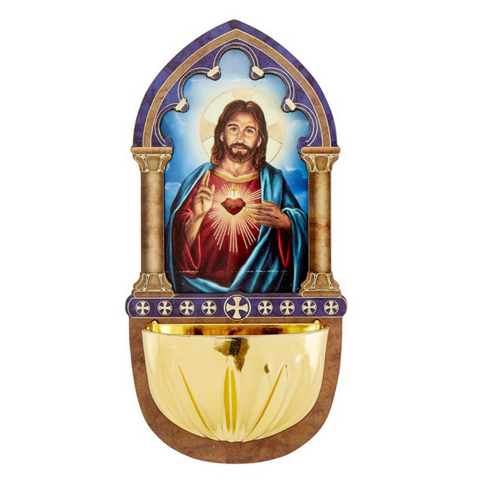 Sacred Heart Lasered Wood Holy Water Font - 4 Pieces Per Package