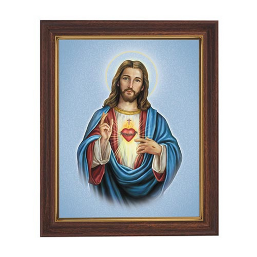 Sacred Heart Of Jesus Framed Print in Wood Tone