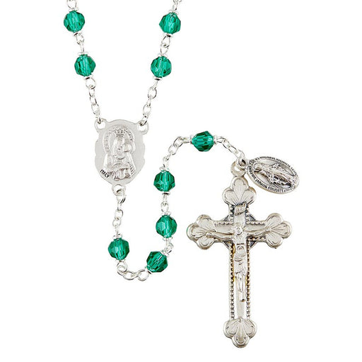 Sacred Heart Vienna Emerald Rosary With Miraculous Medal Dangle