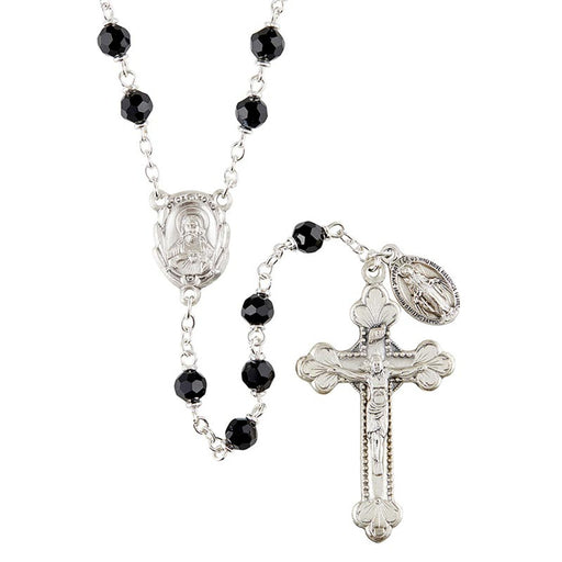 Sacred Heart Vienna Jet Rosary With Miraculous Medal Dangle