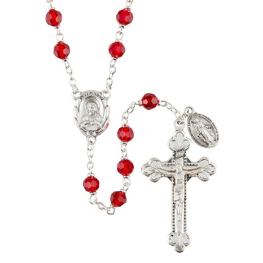 Sacred Heart Vienna Ruby Rosary With Miraculous Medal Dangle