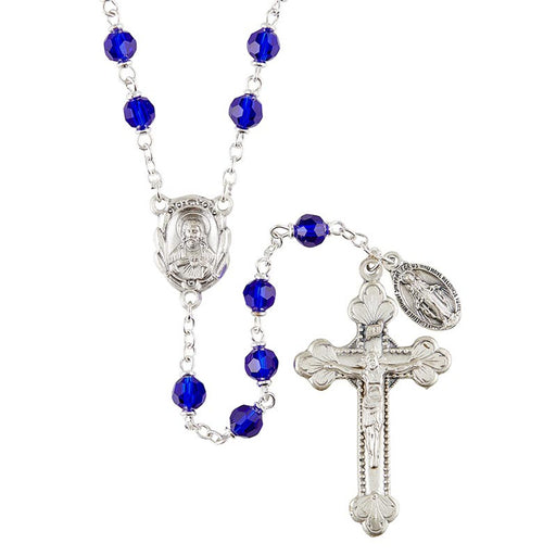 Sacred Heart Vienna Sapphire Rosary With Miraculous Medal Dangle