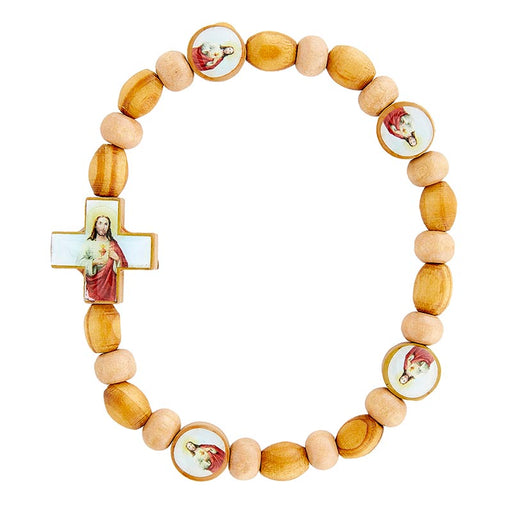 Sacred Heart Wood Bead Bracelet - 6 Pieces Per Package