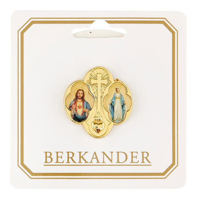 Sacred Heart and Miraculous Gold-Plated Lapel Pin - 6 Pieces Per Package