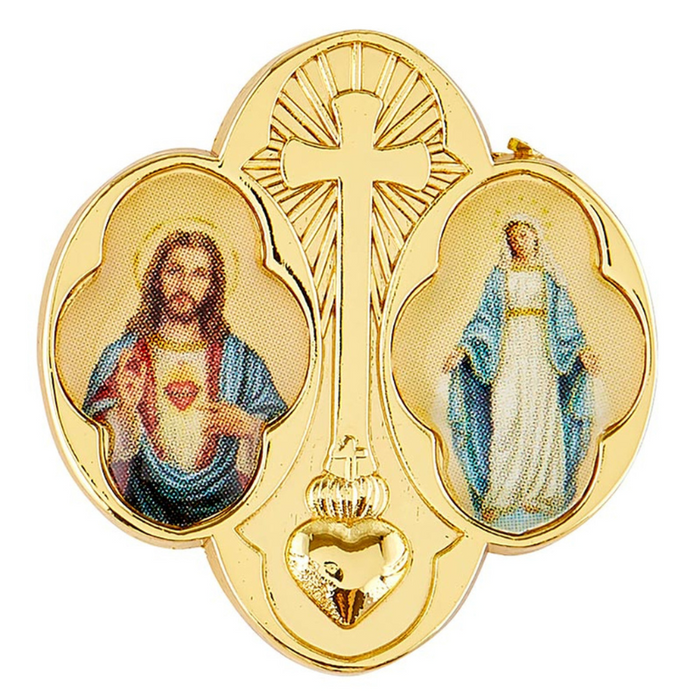 Sacred Heart and Miraculous Gold-Plated Lapel Pin - 6 Pieces Per Package