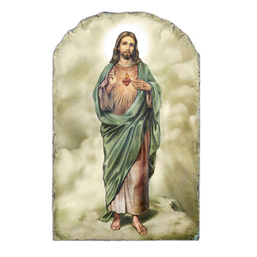 Sacred Heart of Jesus Arched Tile Plaque With Stand