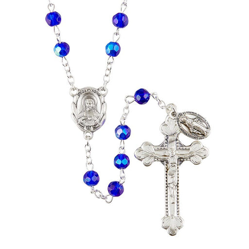 Sacred Heart Prague Sapphire Rosary With Miraculous Medal Dangle