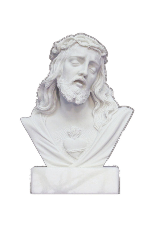 Sacred Heart of Jesus Bust Statue – 5'' White Alabaster & Resin on Base, Made in Italy