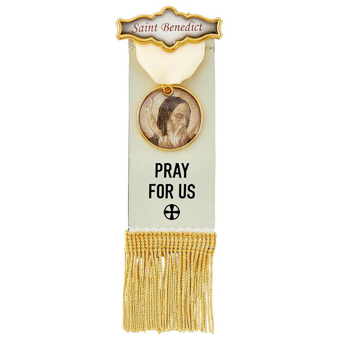Saint Benedict Vintage Ribbon Pin With Tassels