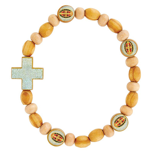 Saint Benedict Wood Bead Bracelet - 6 Pieces Per Package