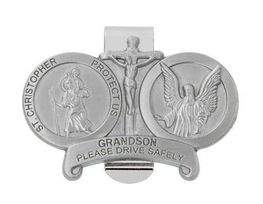 Saint Christopher and Guardian Angel Grandson Drive Safe Visor Clip