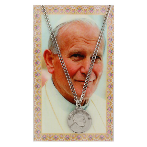 Saint John Paul II Pewter Medal on 24" Silver Tone Chain