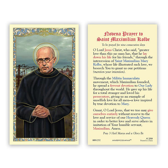 Laminated Holy Card St. Maximilian Kolbe - 25 Pcs. Per Package