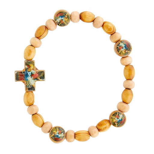Saint Michael Wood Bead Bracelet - 6 Pieces Per Package