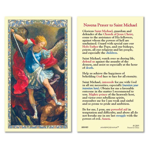 Laminated Holy Card St. Michael with Novena Prayer - 25 Pcs. Per Package