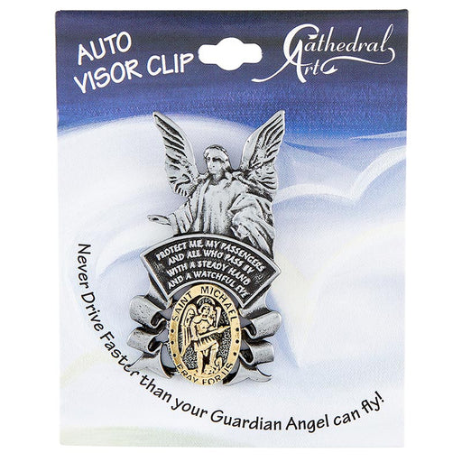 Saint Michael and Guardian Angel Visor Clip - 2 Pieces Per Package