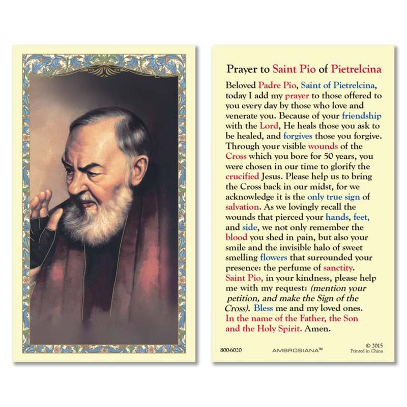 Laminated Holy Card St. Pio - 25 Pcs. Per Package