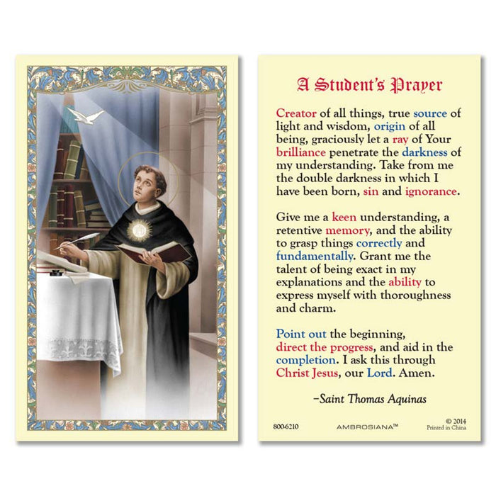 Laminated Holy Card St. Thomas Aquinas - 25 Pcs. Per Package