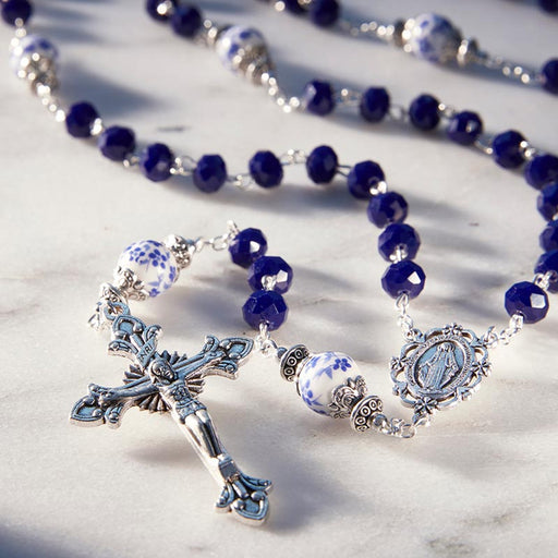 Sapphire Florentine Collection Rosary With Miraculous Center