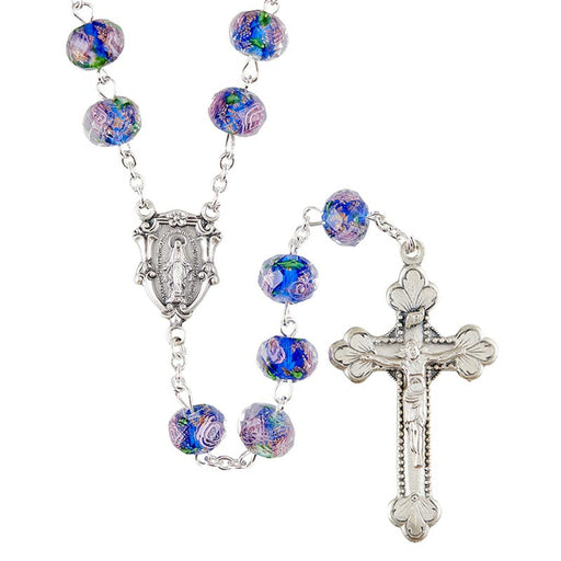 Sapphire Murano Collection Hand Painted Miraculous Rosary
