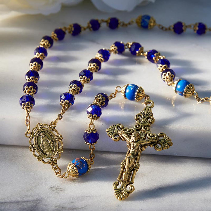 Sapphire Picasso Collection Rosary With Miraculous Medal