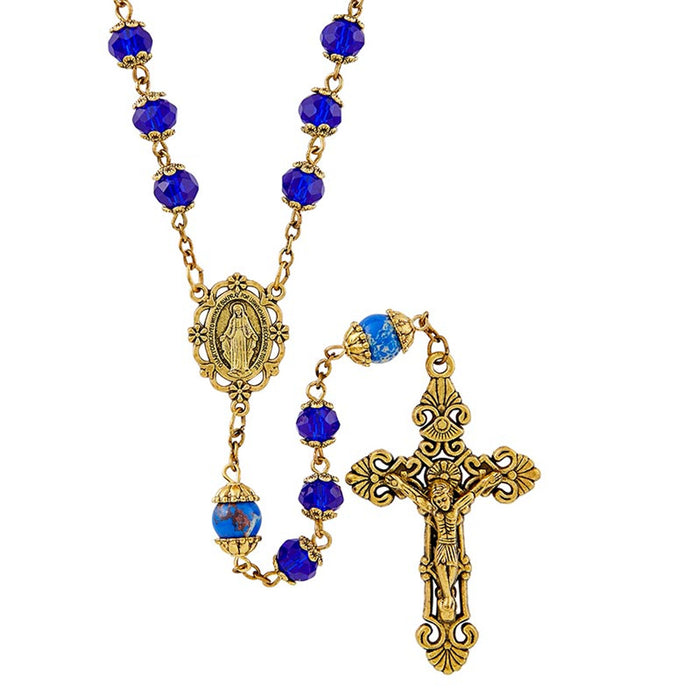 Sapphire Picasso Collection Rosary With Miraculous Medal