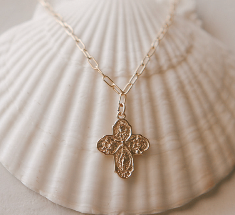 Four Way Cross Necklace - Paperclip Chain