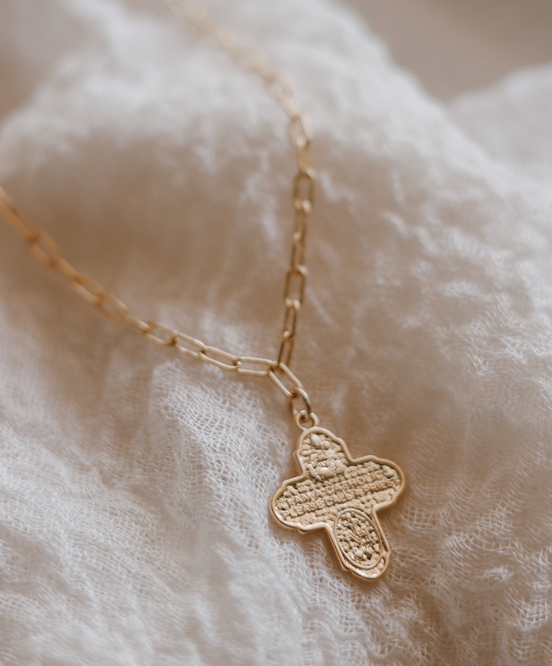 Four Way Cross Necklace - Paperclip Chain