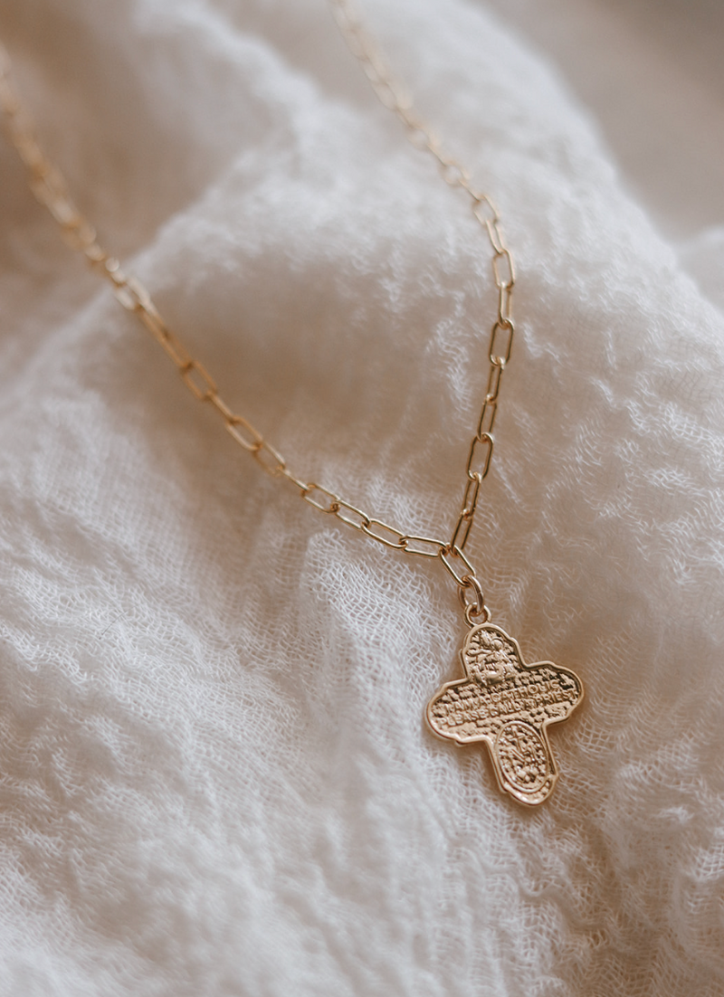 Four Way Cross Necklace - Paperclip Chain