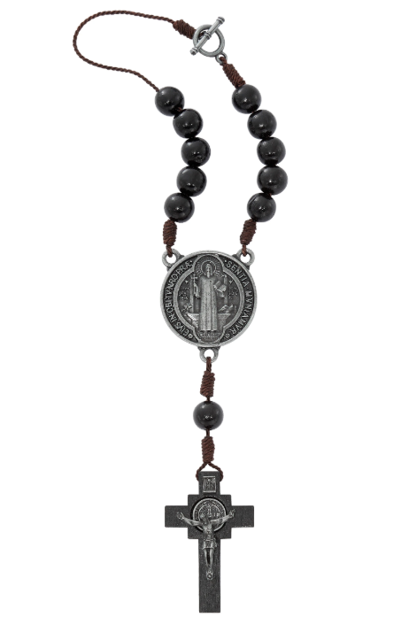 10mm Black Wood St. Benedict Auto Rosary