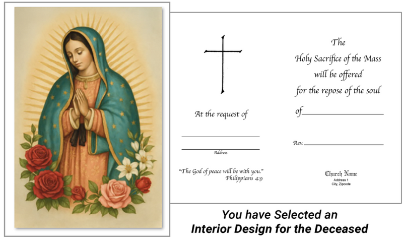 MC 39 Stock Mass Card – Our Lady of Guadalupe | Catholic Mass Cards for Parishes