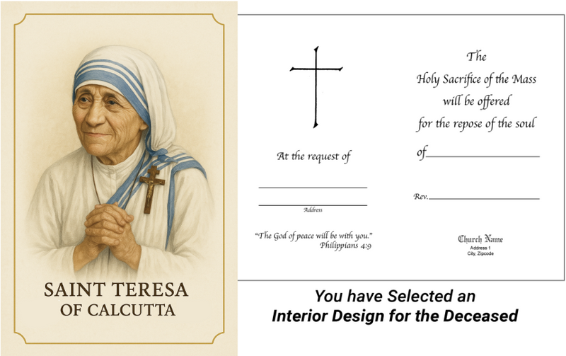 MC 46 Stock Mass Card – Saint Teresa of Calcutta | Catholic Parish Mass Cards 4x6 & 5x7