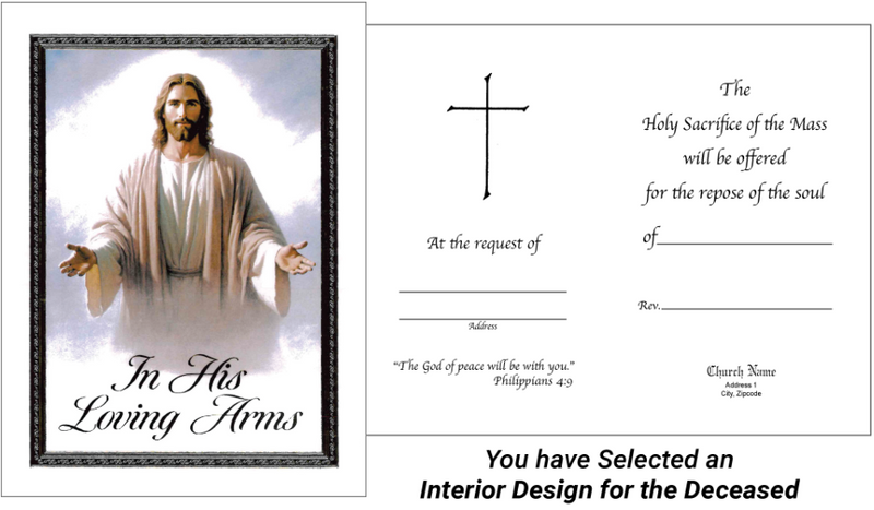 MC 62 Stock Mass Card – In His Loving Arms | Catholic Parish Mass Cards 4x6 & 5x7