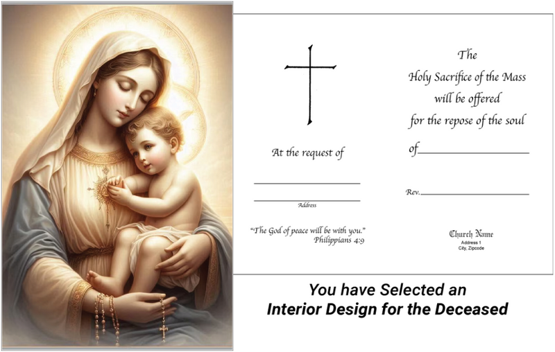 MC 69 Stock Mass Card – Madonna of Tender Love | Catholic Parish Mass Cards 4x6 & 5x7