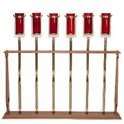 Set of 6 Torches with Base Stand - Red Glass Globes Included