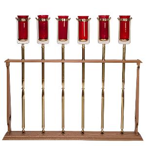 Set of 6 Torches with Base Stand - Red Glass Globes Included