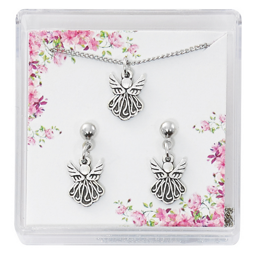 Silver Angel Communion Necklace and Earring Set