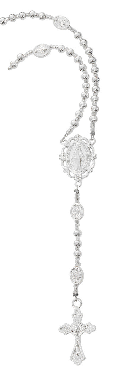 Silver Necklace Miraculous Medal Rosary Necklace