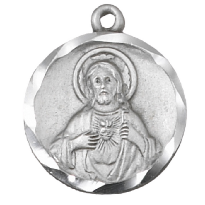 Silver Sacred Heart of Jesus Scapular Medal with 24" Silver Tone Chain
