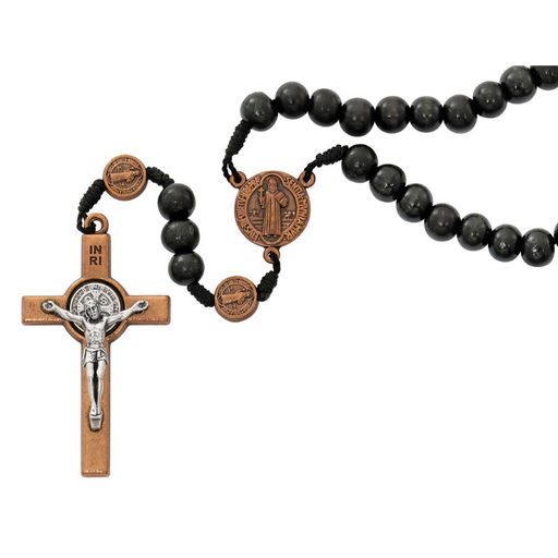 St. Benedict 7mm Black Rosary with Copper Crucifix and Center