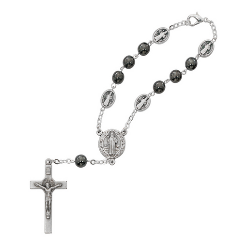 St. Benedict Auto Rosary with 7mm Hematite Beads St. Benedict Auto Rosary St Benedict Auto Rosary Saint Benedict Auto Rosary