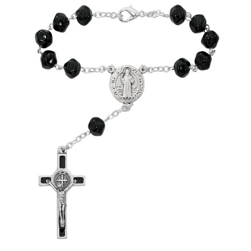 St. Benedict Black Bead Auto Rosary